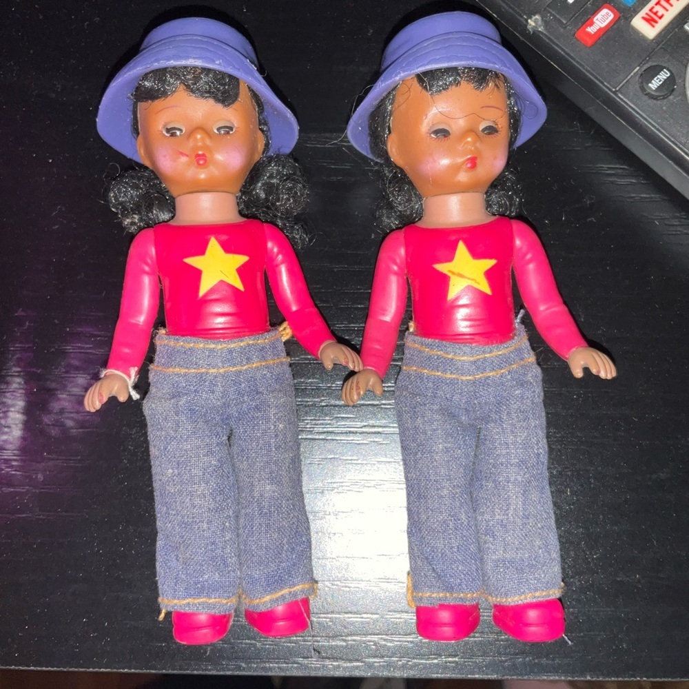 Vintage Dolls with Red Tops and Blue Hats